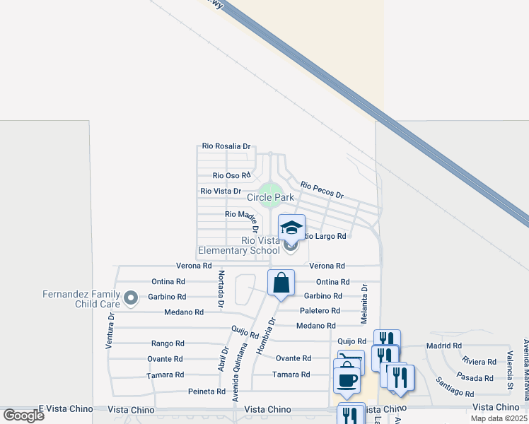 map of restaurants, bars, coffee shops, grocery stores, and more near 26601 Avenida Quintana in Cathedral City