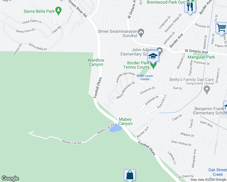 map of restaurants, bars, coffee shops, grocery stores, and more near 1750 Yellow Pine Ridge in Corona