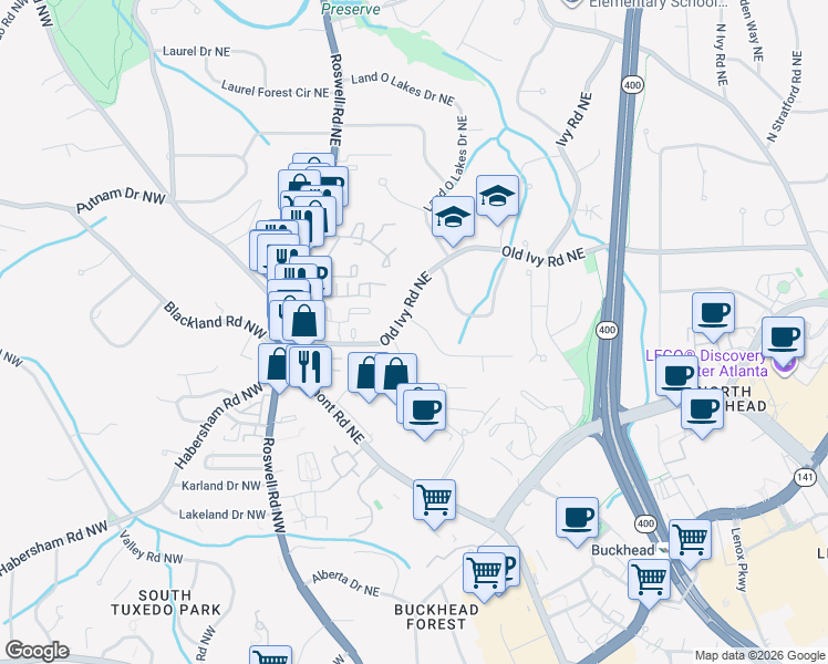 map of restaurants, bars, coffee shops, grocery stores, and more near 319 Allison Drive Northeast in Atlanta