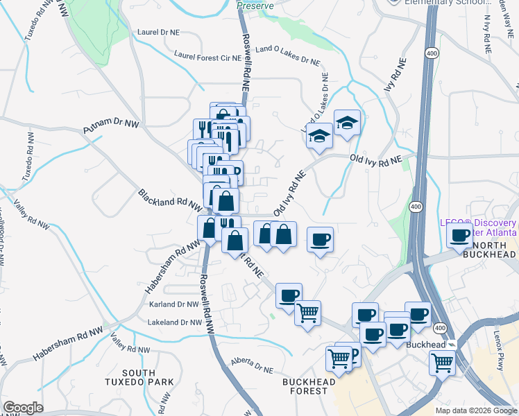 map of restaurants, bars, coffee shops, grocery stores, and more near 7 Habersham Drive Northeast in Atlanta