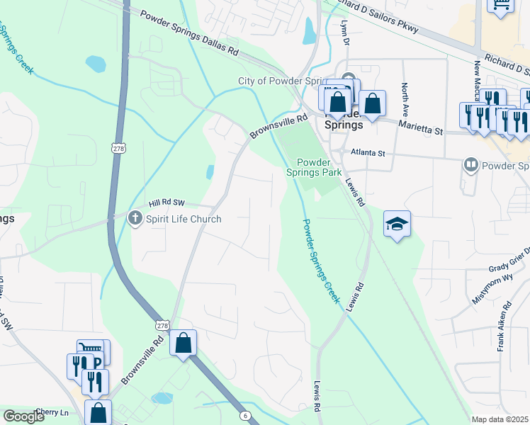 map of restaurants, bars, coffee shops, grocery stores, and more near 4080 Wylie Lane in Powder Springs