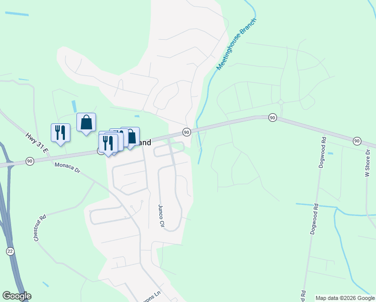 map of restaurants, bars, coffee shops, grocery stores, and more near 525 Eagleton Court in Longs
