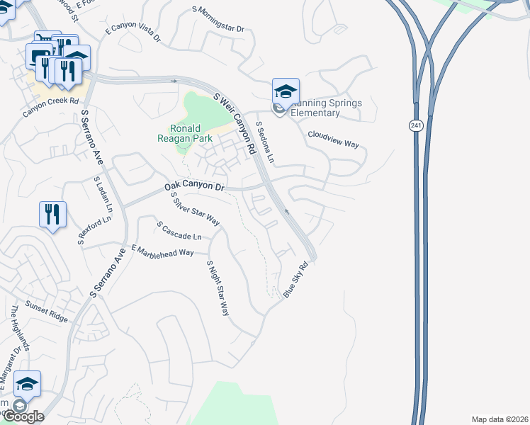 map of restaurants, bars, coffee shops, grocery stores, and more near 1004 South Country Glen Way in Anaheim