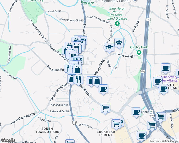 map of restaurants, bars, coffee shops, grocery stores, and more near 7 Habersham Drive Northeast in Atlanta