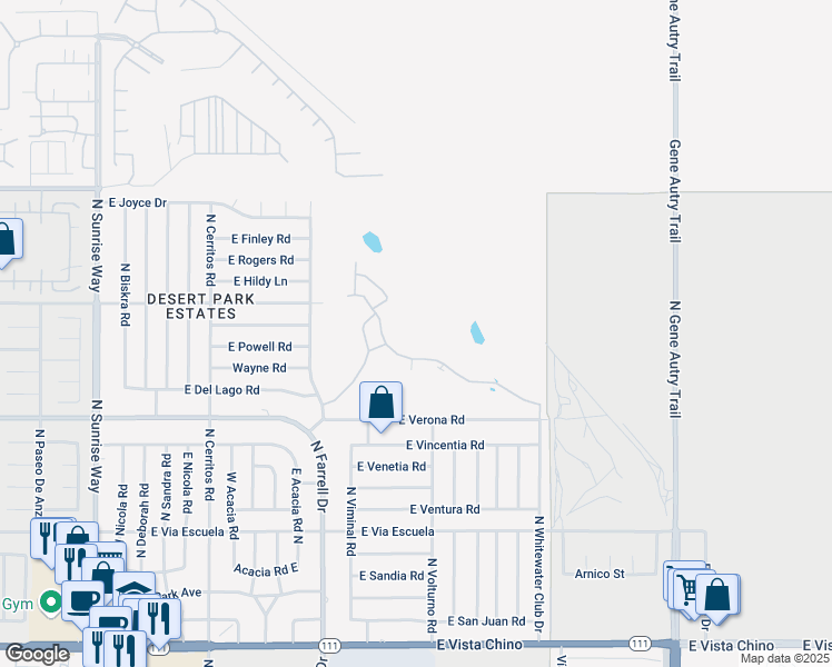map of restaurants, bars, coffee shops, grocery stores, and more near 2548 North Whitewater Club Drive in Palm Springs