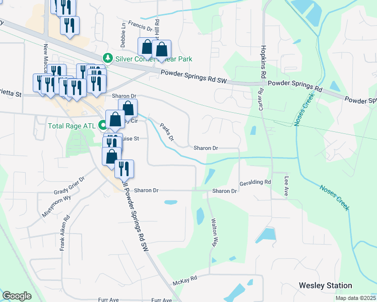 map of restaurants, bars, coffee shops, grocery stores, and more near 3665 Sharon Drive in Powder Springs