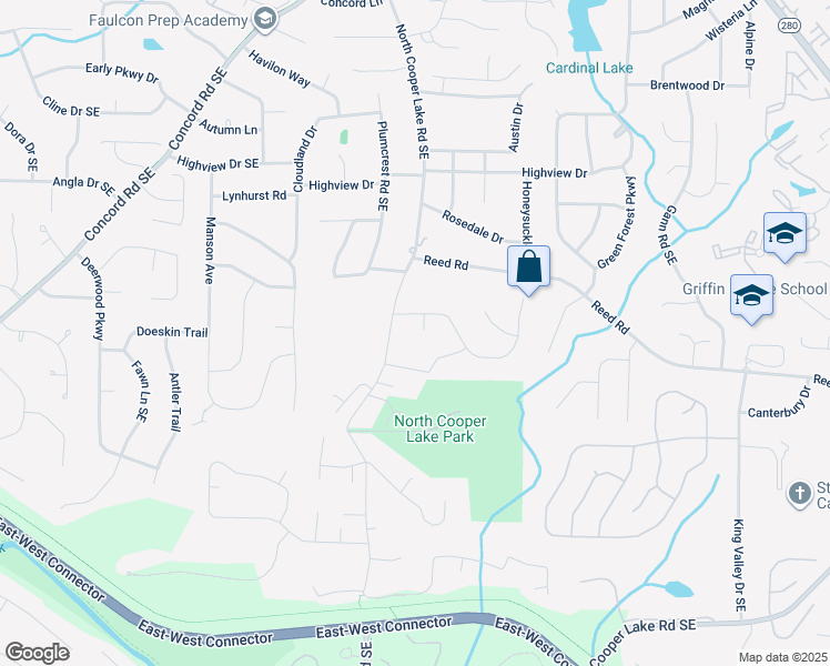 map of restaurants, bars, coffee shops, grocery stores, and more near 4062 Honeysuckle Court Southeast in Smyrna