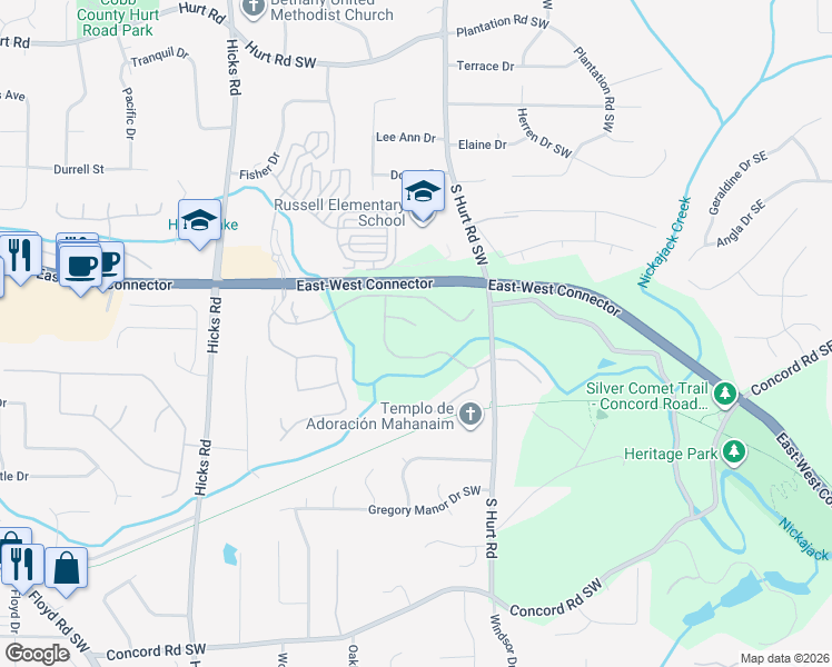 map of restaurants, bars, coffee shops, grocery stores, and more near 567 Shoal Mill Road Southwest in Smyrna