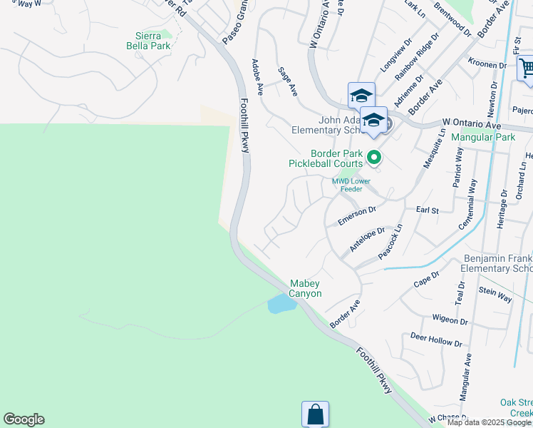 map of restaurants, bars, coffee shops, grocery stores, and more near 2616 Avenida Del Vista in Corona