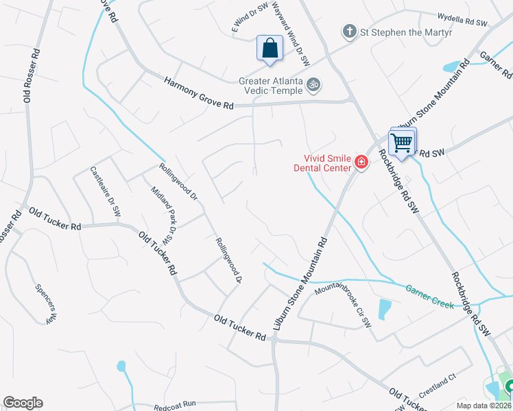 map of restaurants, bars, coffee shops, grocery stores, and more near 612 Redds Circle Southwest in Lilburn