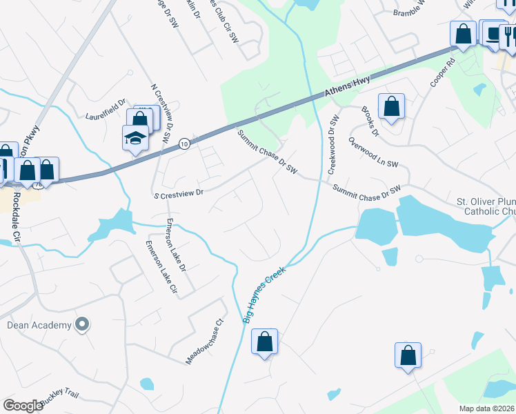 map of restaurants, bars, coffee shops, grocery stores, and more near 2925 Summit View Court in Snellville