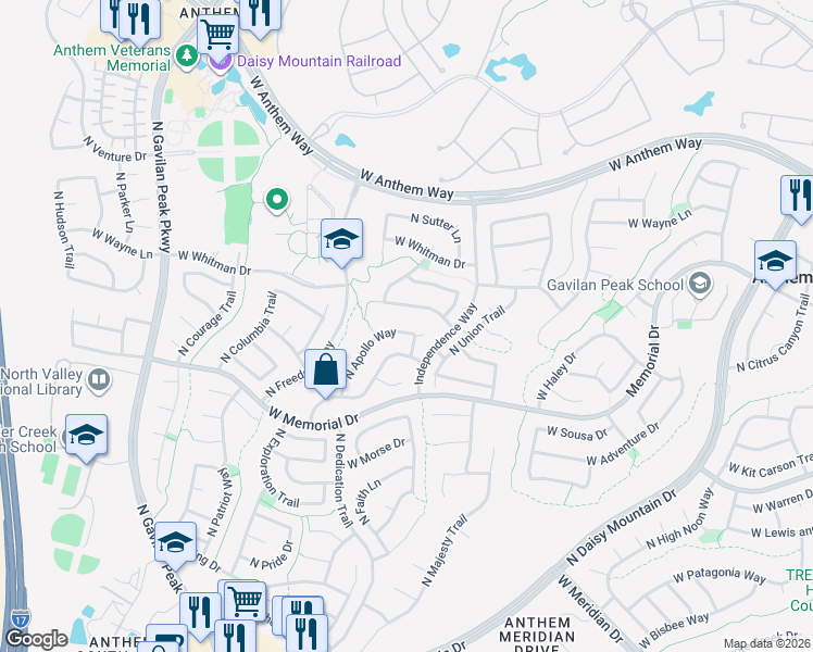 map of restaurants, bars, coffee shops, grocery stores, and more near 40820 North Apollo Way in New River