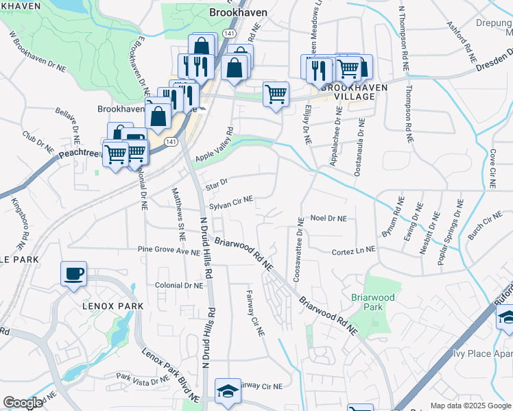 map of restaurants, bars, coffee shops, grocery stores, and more near 1456 Sylvan Circle Northeast in Atlanta