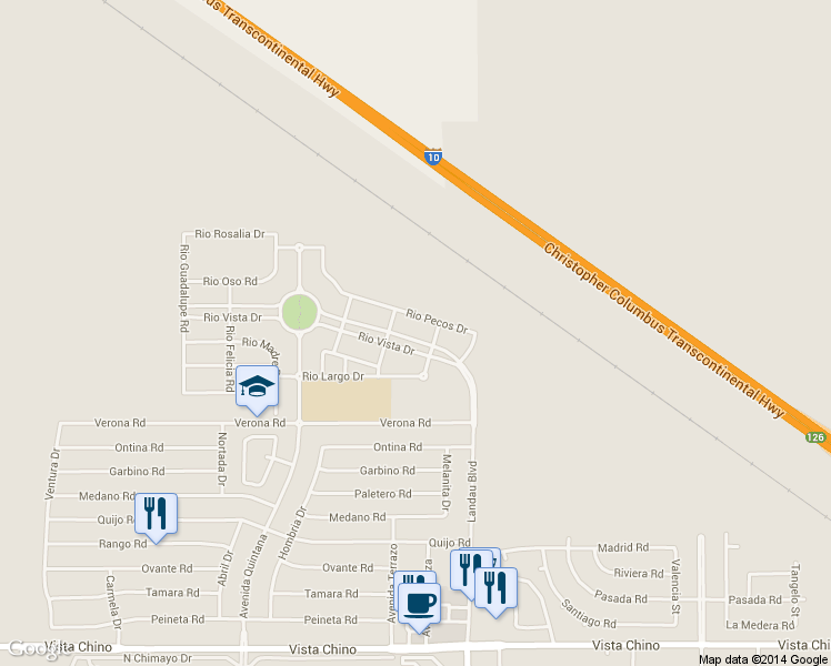 map of restaurants, bars, coffee shops, grocery stores, and more near 67870 Rio Vista Drive in Cathedral City