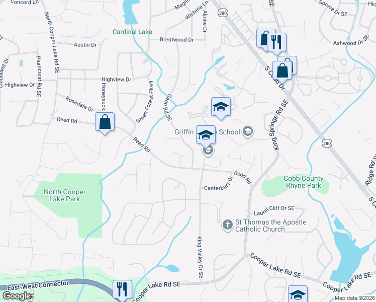 map of restaurants, bars, coffee shops, grocery stores, and more near 4060 Gann Road Southeast in Smyrna