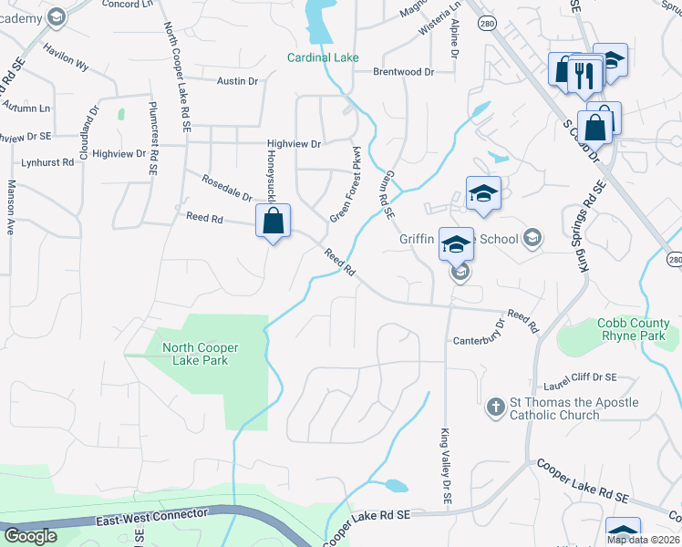 map of restaurants, bars, coffee shops, grocery stores, and more near 850 Reed Road in Smyrna