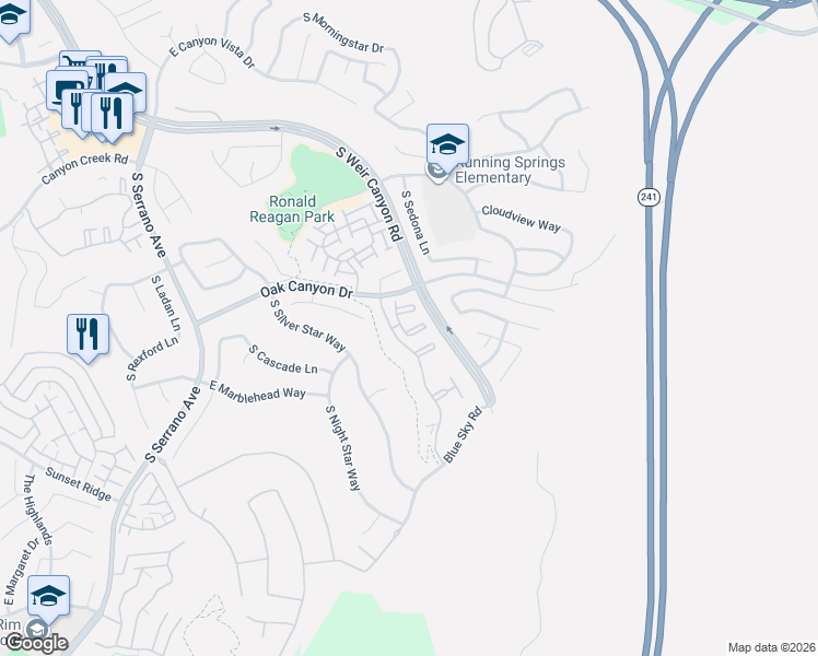 map of restaurants, bars, coffee shops, grocery stores, and more near 926 South Country Glen Way in Anaheim