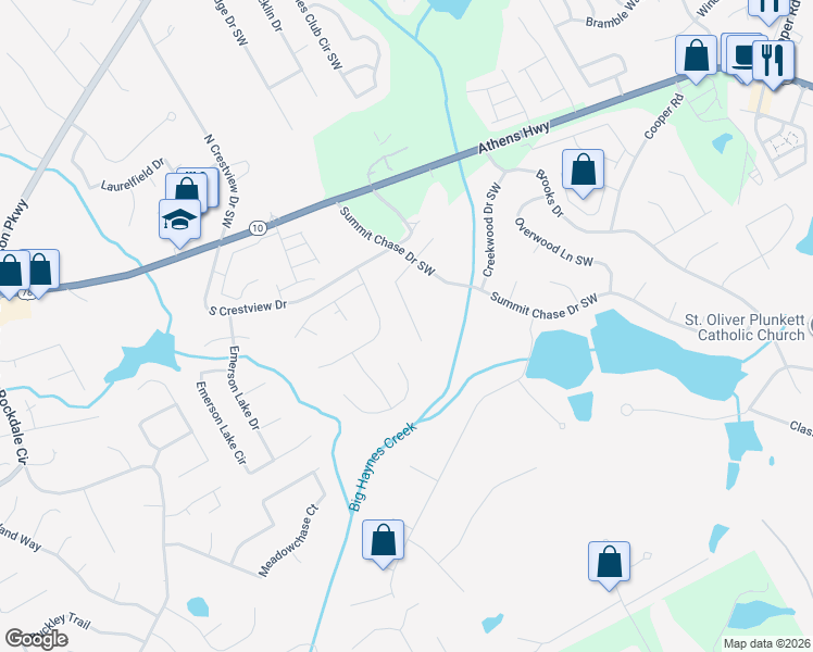 map of restaurants, bars, coffee shops, grocery stores, and more near 2985 Riverbend Drive in Snellville
