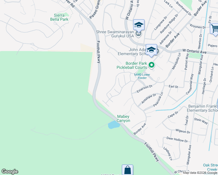 map of restaurants, bars, coffee shops, grocery stores, and more near 2612 Avenida Del Vista in Corona