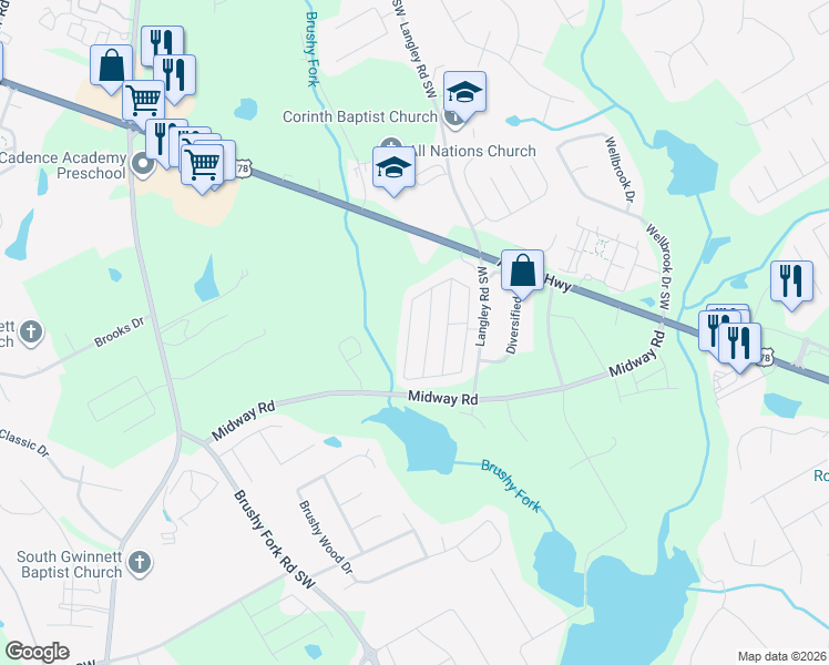 map of restaurants, bars, coffee shops, grocery stores, and more near 163 Howe Lane in Loganville
