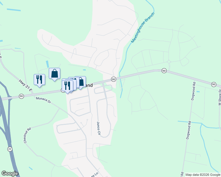 map of restaurants, bars, coffee shops, grocery stores, and more near 525 Eagleton Court in Longs