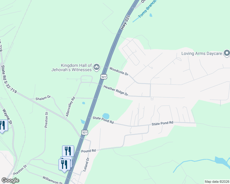 map of restaurants, bars, coffee shops, grocery stores, and more near 124 Heather Ridge Drive in Gaston