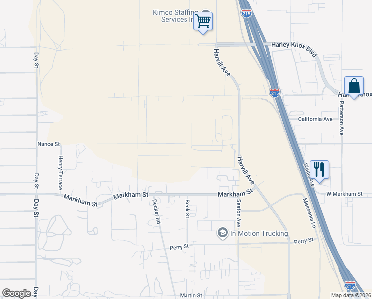 map of restaurants, bars, coffee shops, grocery stores, and more near 22738 Redwood Drive in Perris