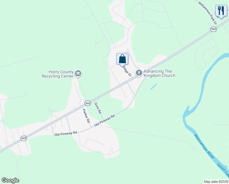 map of restaurants, bars, coffee shops, grocery stores, and more near 1534 South Carolina 905 in Conway