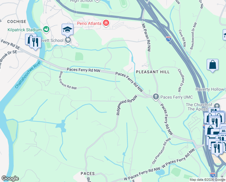 map of restaurants, bars, coffee shops, grocery stores, and more near 3666 Nancy Creek Road Northwest in Atlanta