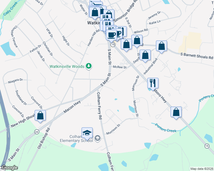 map of restaurants, bars, coffee shops, grocery stores, and more near 69 Colham Ferry Extension in Watkinsville