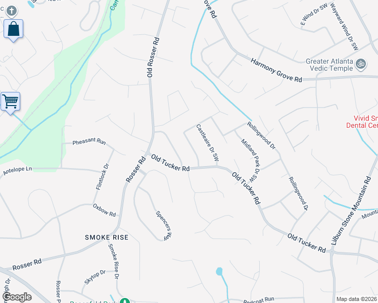 map of restaurants, bars, coffee shops, grocery stores, and more near 465 Royal Oaks Terrace Southwest in Stone Mountain