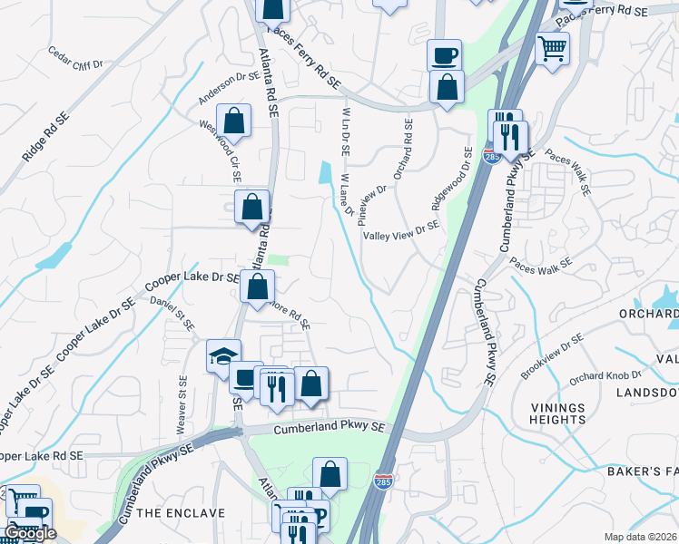 map of restaurants, bars, coffee shops, grocery stores, and more near 3818 Tynemoore Walk Southeast in Smyrna