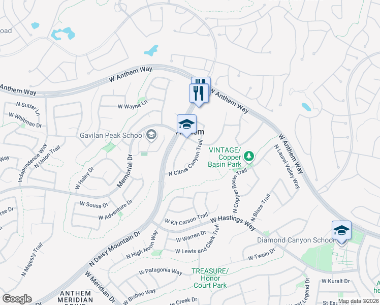 map of restaurants, bars, coffee shops, grocery stores, and more near 40812 North Citrus Canyon Trail in New River