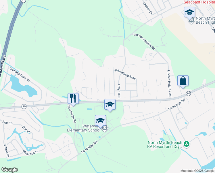 map of restaurants, bars, coffee shops, grocery stores, and more near 4226 Edgefield Road in Little River