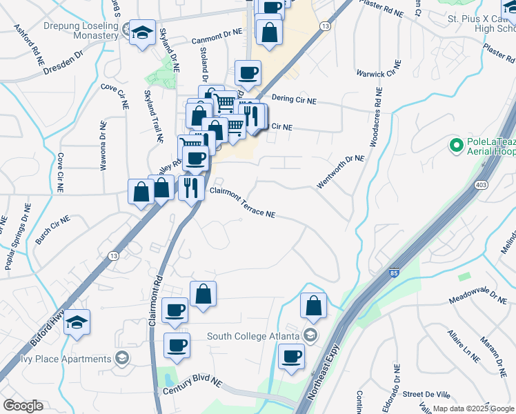 map of restaurants, bars, coffee shops, grocery stores, and more near 1962 Clairmont Terrace Northeast in Atlanta