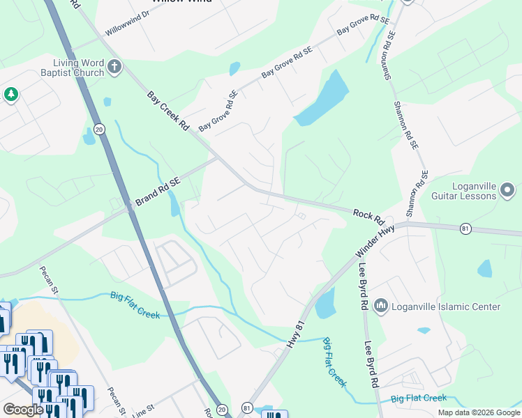 map of restaurants, bars, coffee shops, grocery stores, and more near 1015 Autumn Drive in Loganville