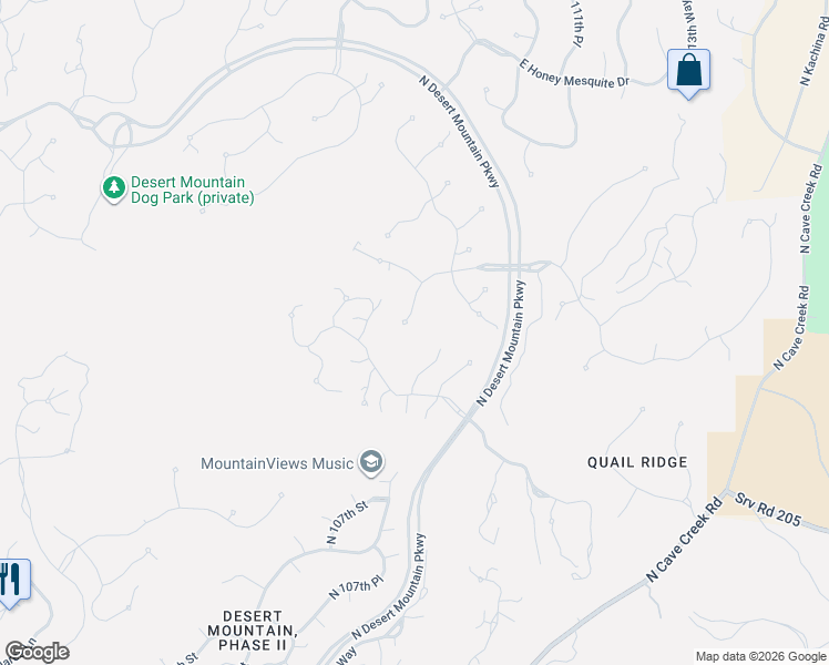 map of restaurants, bars, coffee shops, grocery stores, and more near 40739 North 108th Way in Scottsdale