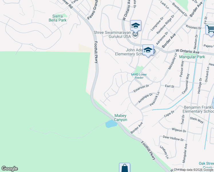 map of restaurants, bars, coffee shops, grocery stores, and more near 1750 Yellow Pine Ridge in Corona