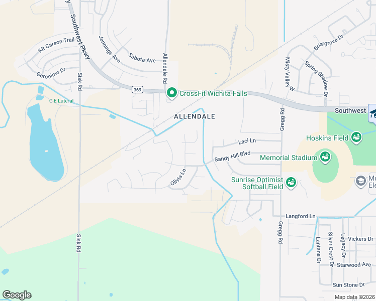 map of restaurants, bars, coffee shops, grocery stores, and more near 8 Peyton Court in Wichita Falls