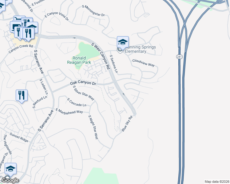 map of restaurants, bars, coffee shops, grocery stores, and more near 1008 South Country Glen Way in Anaheim