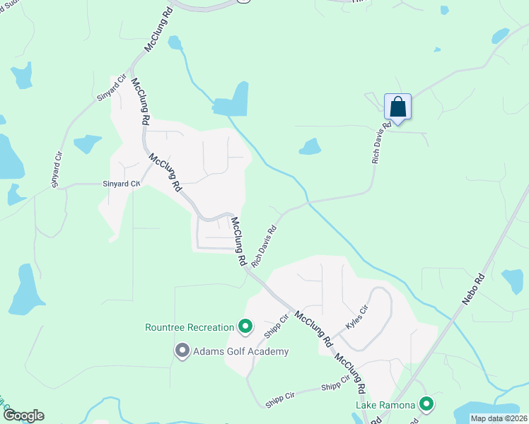 map of restaurants, bars, coffee shops, grocery stores, and more near 1260 Rich Davis Road in Hiram