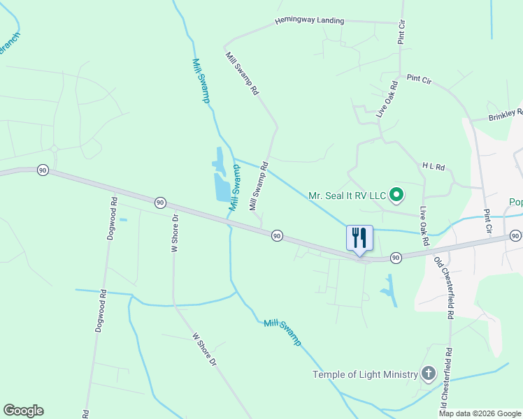 map of restaurants, bars, coffee shops, grocery stores, and more near 3239 Mill Swamp Road in Longs