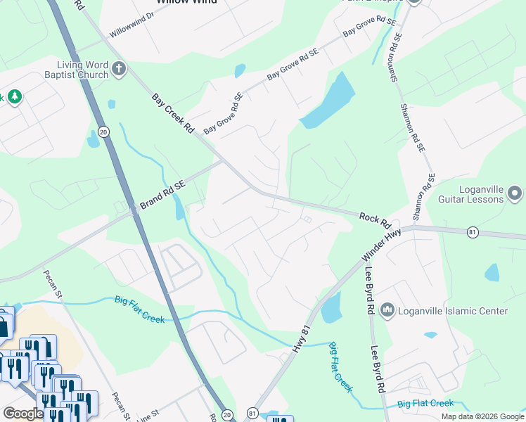 map of restaurants, bars, coffee shops, grocery stores, and more near 1015 Autumn Drive in Loganville