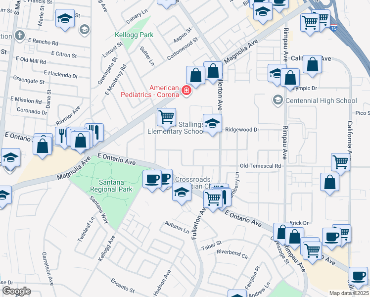 map of restaurants, bars, coffee shops, grocery stores, and more near 761 Kingfisher Court in Corona