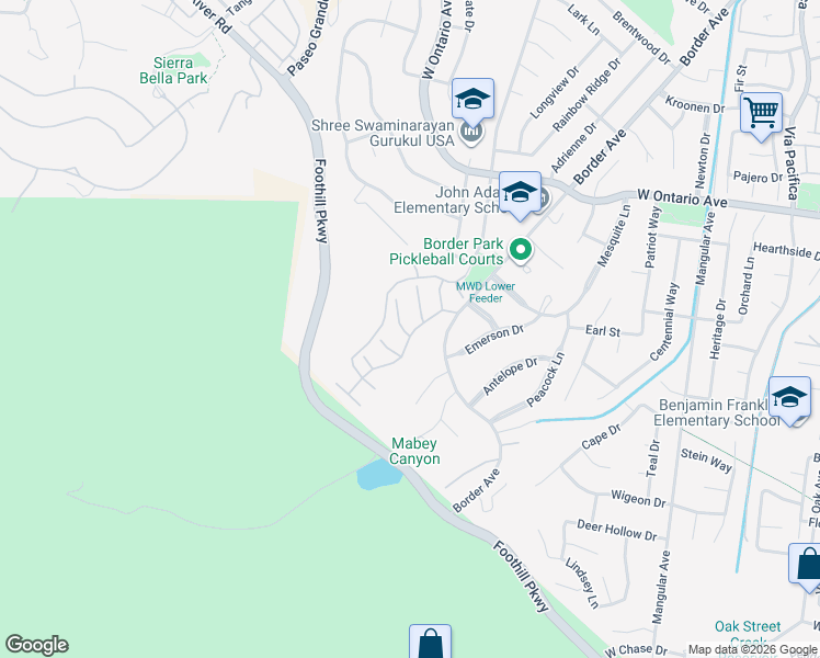map of restaurants, bars, coffee shops, grocery stores, and more near 1701 Mojave View Circle in Corona