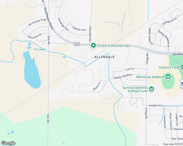 map of restaurants, bars, coffee shops, grocery stores, and more near 4809 Falcon Crest in Wichita Falls