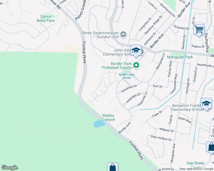 map of restaurants, bars, coffee shops, grocery stores, and more near 1701 Mojave View Circle in Corona