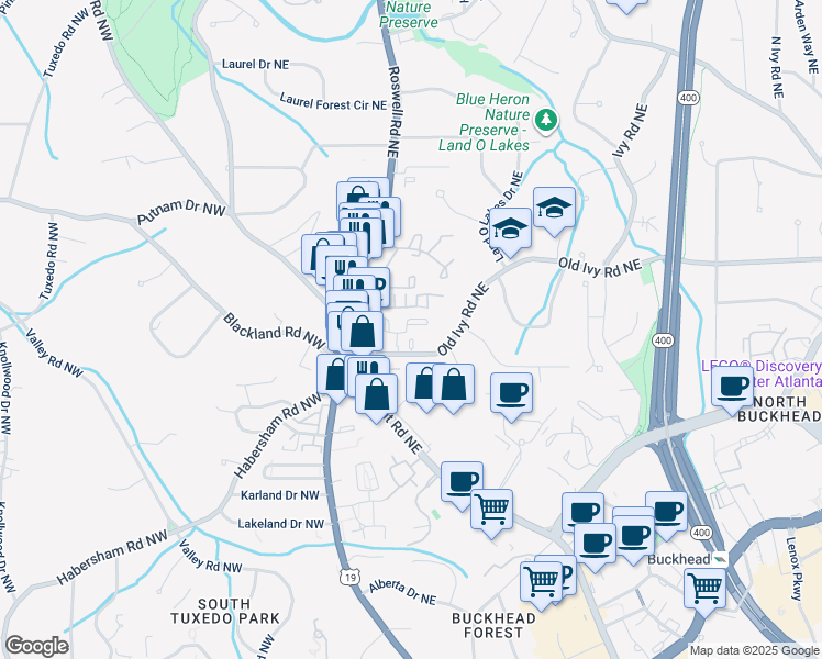map of restaurants, bars, coffee shops, grocery stores, and more near 7 Habersham Drive Northeast in Atlanta