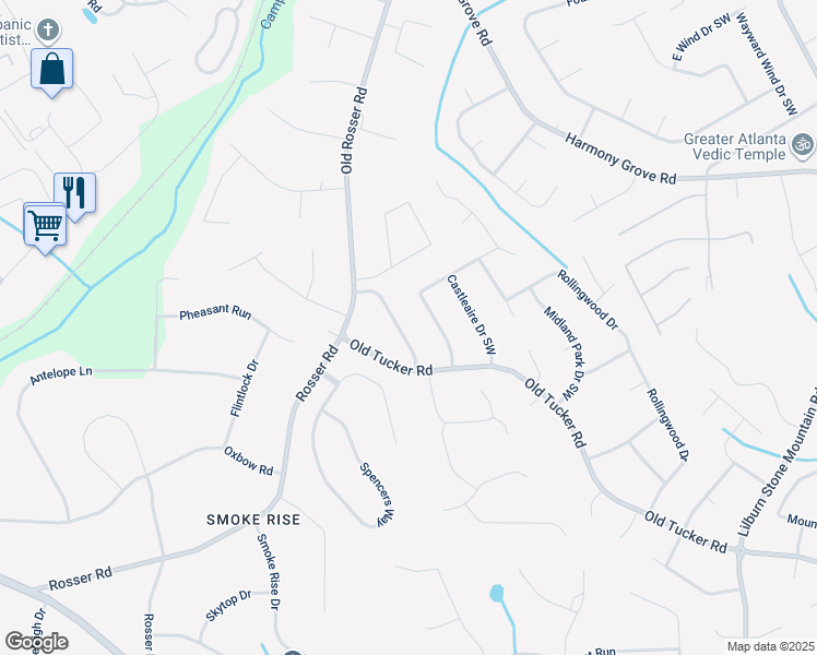 map of restaurants, bars, coffee shops, grocery stores, and more near 450 Beaumont Drive Southwest in Stone Mountain