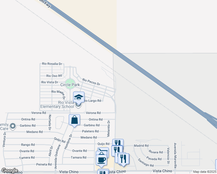 map of restaurants, bars, coffee shops, grocery stores, and more near 67925 Rio Pecos Drive in Cathedral City